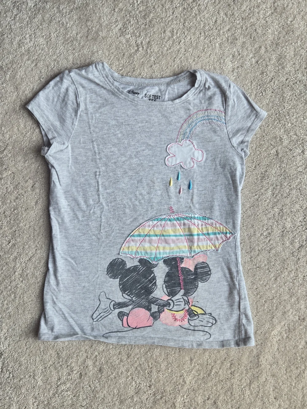 Disney Girls' Light Gray Minnie & Mickey Umbrella Graphic Tee